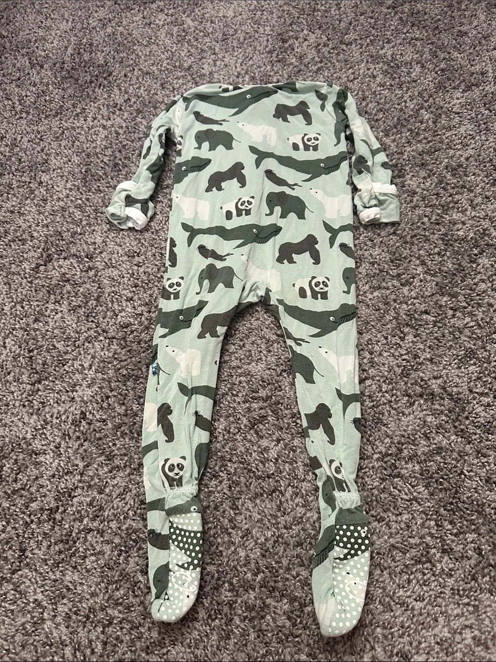 Kickee Pants Mint Sage‎ Green Animal Print Footed One-Piece